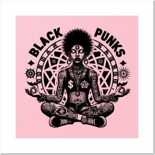 Empower Your Style with Black Punks Tattooed Afro Punk Woman Meditating Tee Posters and Art